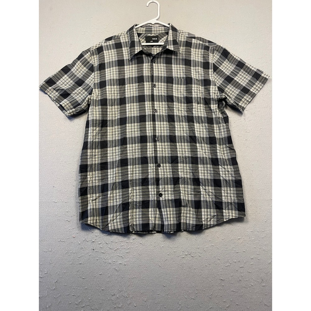 Hurley Shirt Button Down Plaid Black White Grey XXL Mens